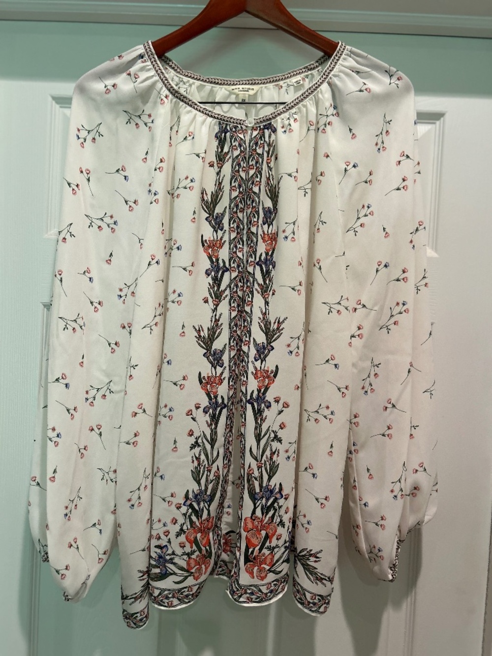 Max Studio Bishop Sleeve Blouse Tunic Women's 2X Ivory Floral